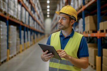 Warehouse worker addressing operational challenges