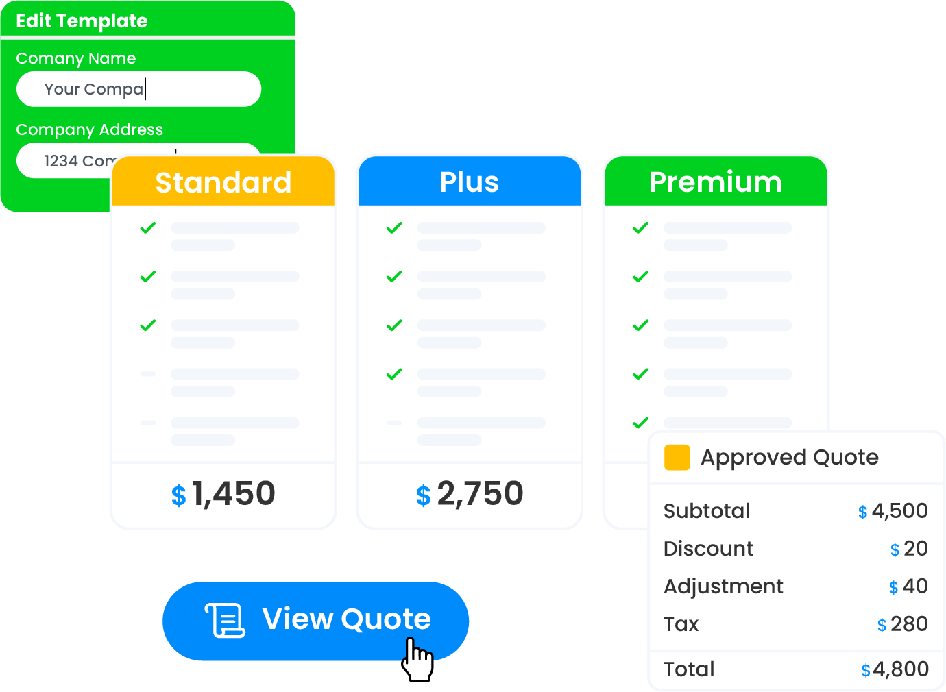 Sales quote creation interface