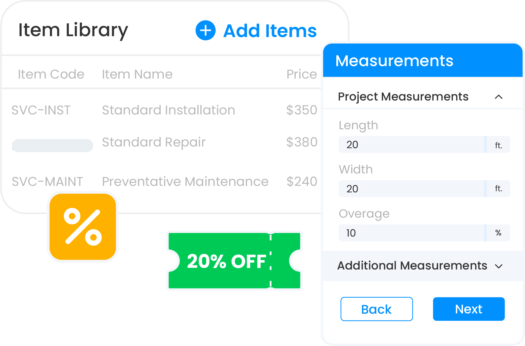 Estimate builder interface