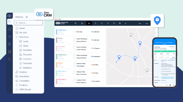 Zoho CRM and FSM (field service software) Integration dashboard